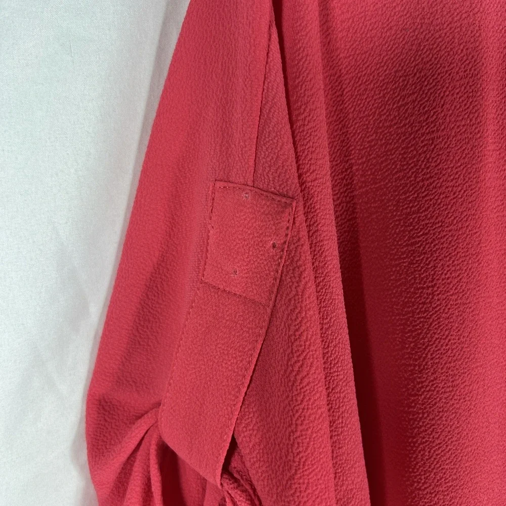 Michael Kors‎ Top Women's Med Rose Scoop Neck Roll Tab Sleeve Sheer Blouse